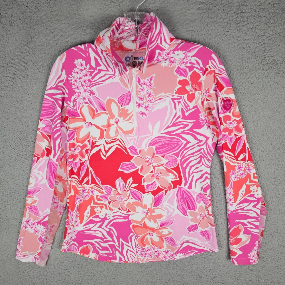 IBKUL Quarter Zip Women S Pink Floral Zebra Print UPF 50 Sun Shirt Long Sleeve